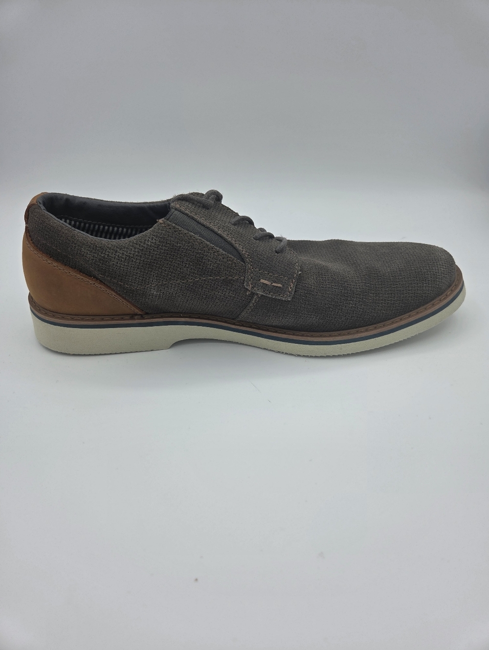 Nunn Bush Men's Sz 9.5M Gunmetal Canvas and Tan Heel Accent Lace-Up Loafer